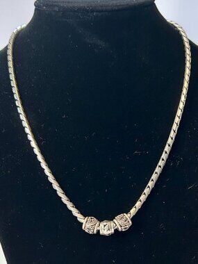 Vintage Lois Hill Sterling Foxtail Chain Necklace w Scroll Beads - in orig box